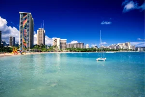Waikiki Beach at Hilton Hawaiian Village with Boats