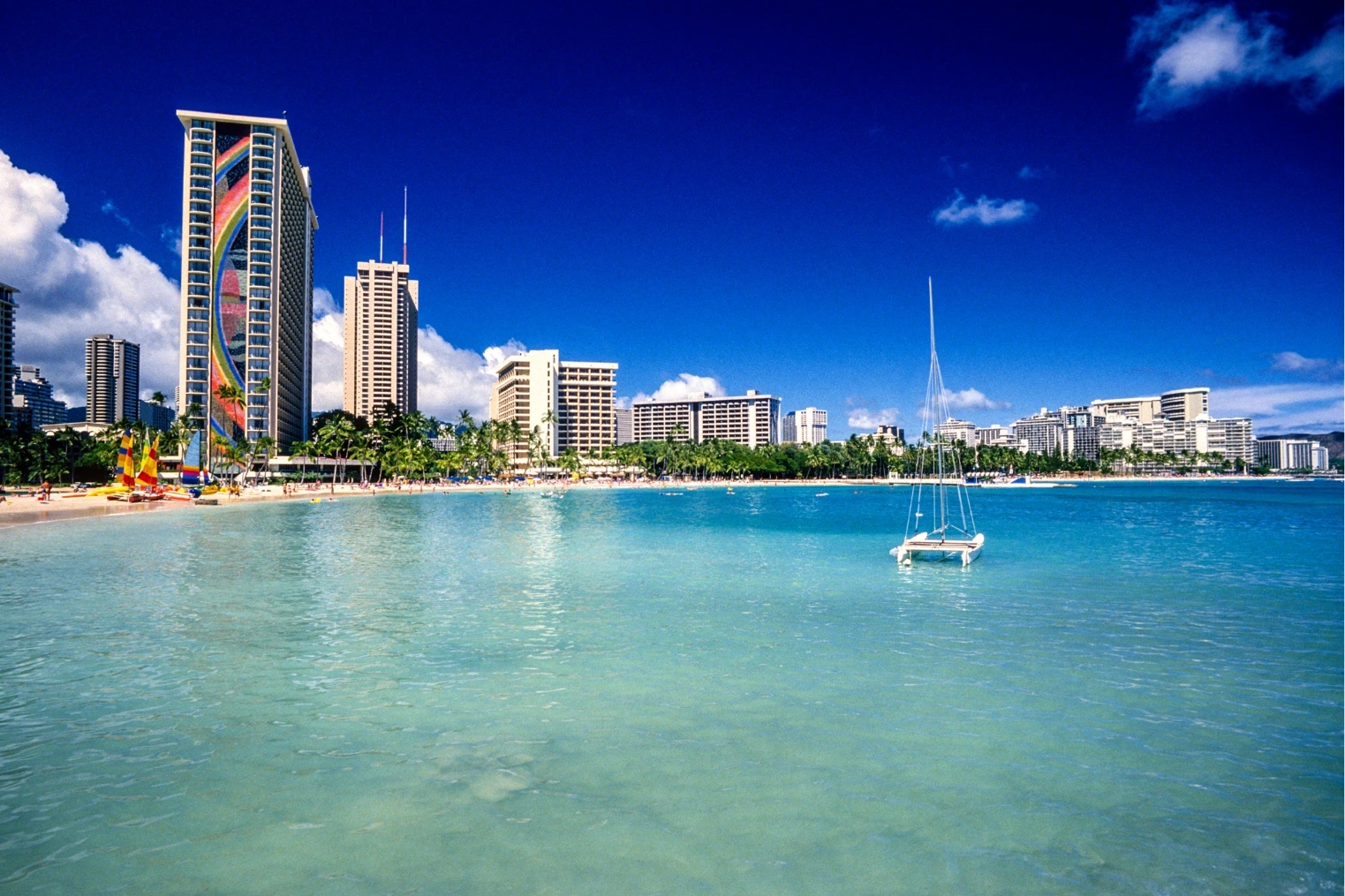 Waikiki Beach at Hilton Hawaiian Village with Boats