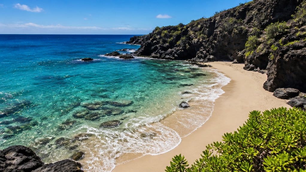 hidden lava cliff turquoise cove