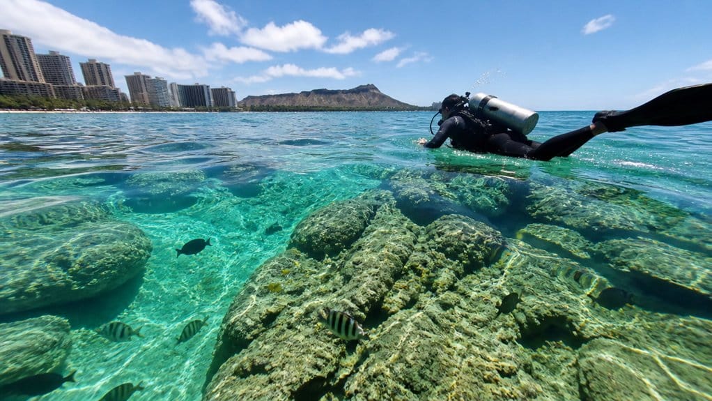 shallow waikiki reef turtle viewing