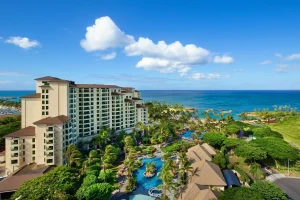 A photo of Marriott's Ko'Olina Beach Club showing the property and rooms.