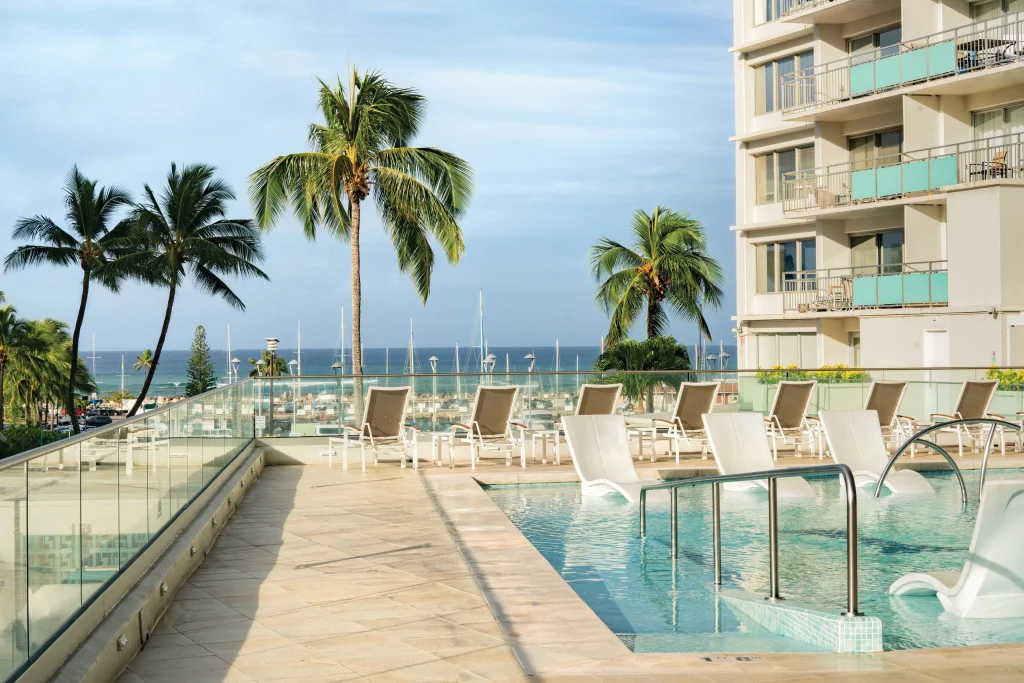 A photo of Waikiki Marina Resort at the Ilikai showing the property and rooms.