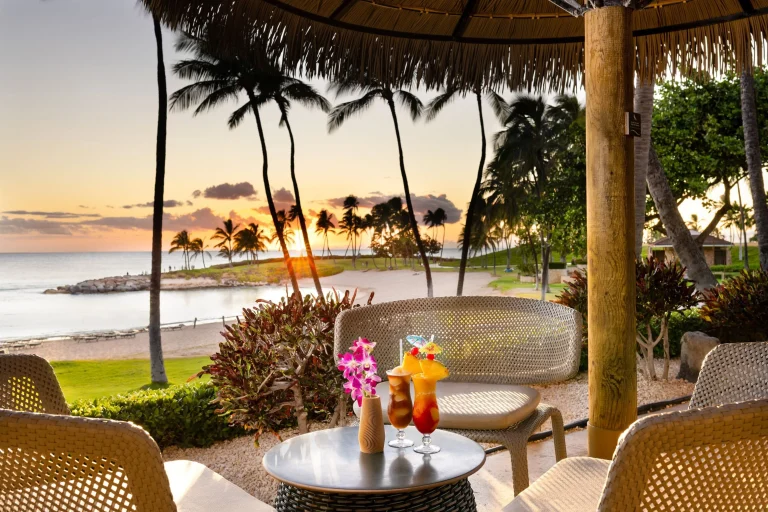 A photo of Marriott's Ko'Olina Beach Club showing the property and rooms.