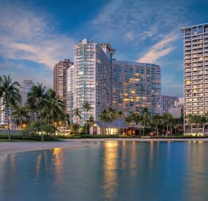 A photo of Waikiki Marina Resort at the Ilikai showing the property and rooms.