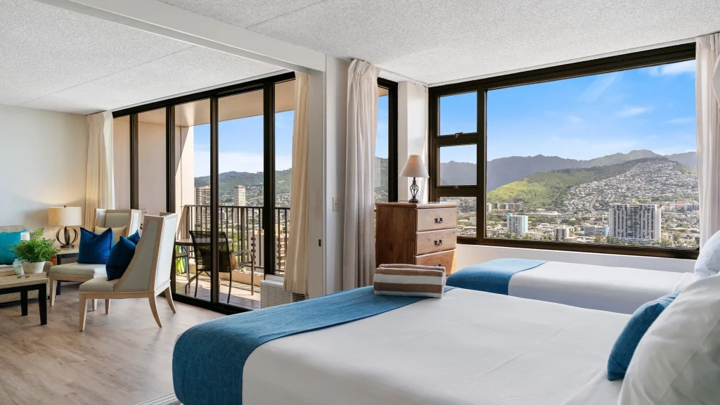 A photo of Waikiki Beach Condominiums showing the property and rooms.