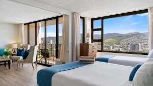 A photo of Waikiki Beach Condominiums showing the property and rooms.