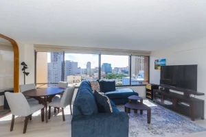 A photo of Chateau Waikiki showing the property and rooms.
