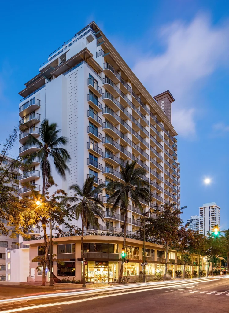 A photo of Hilton Garden Inn Waikiki Beach showing the property and rooms.
