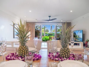 An image of the Turtle Bay Villas by Gather property and beachfront villa-style accommodations.