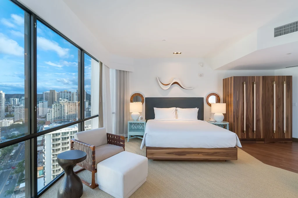 A photo of Hyatt Centric Waikiki Beach showing the property and rooms.
