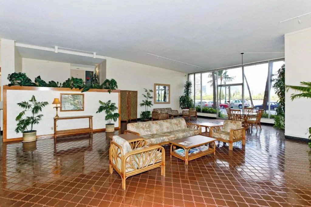 A photo of Waikiki Park Heights showing the property and rooms.