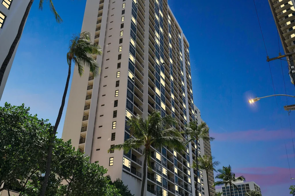 A photo of Waikiki Beach Condominiums showing the property and rooms.