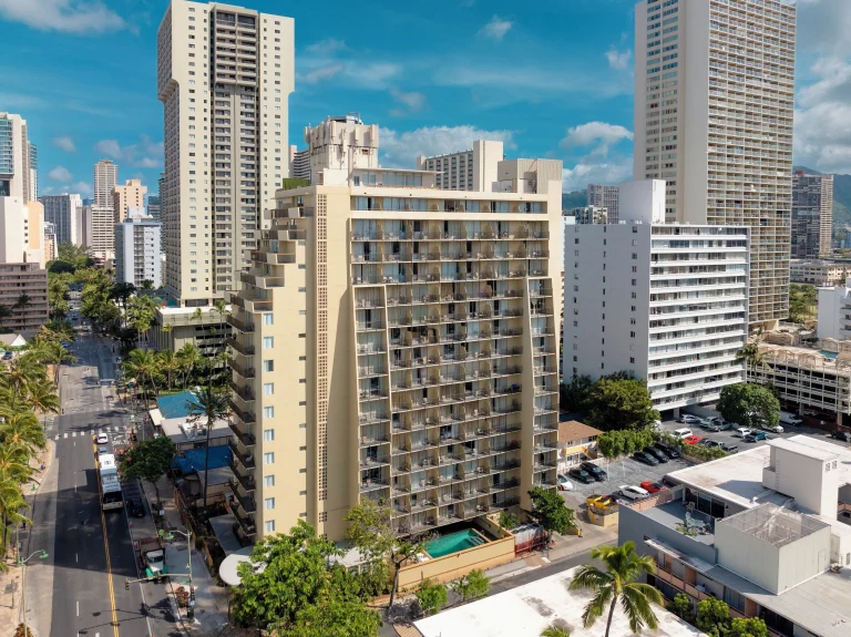 A photo of Ohia Waikiki Studio Suites showing the property and rooms.