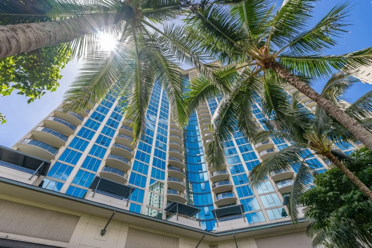 An image of the Aloha Towers property and condo-style accommodations.