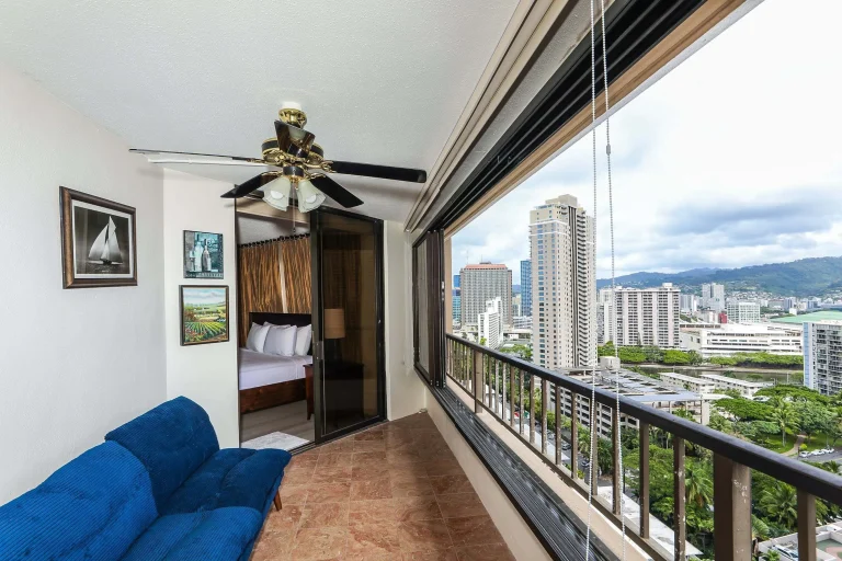 A photo of Chateau Waikiki showing the property and rooms.