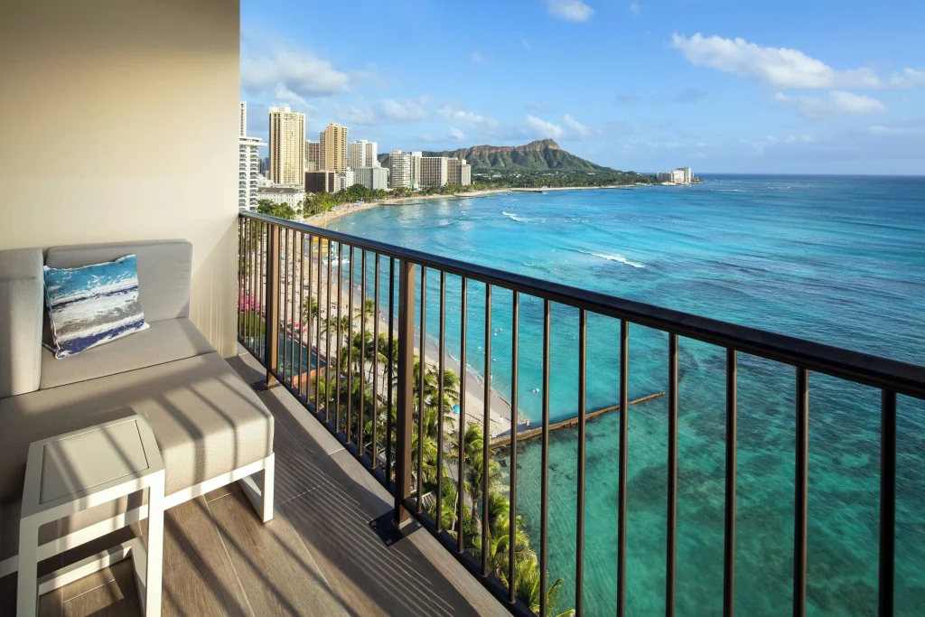 A photo of Sheraton Waikiki Beach Resort showing the property and rooms.