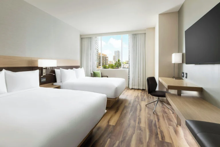 A photo of AC Hotel by Marriott Honolulu showing the property and rooms.