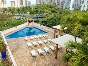 A photo of Luana Waikiki Hotel & Suites showing the property and rooms.