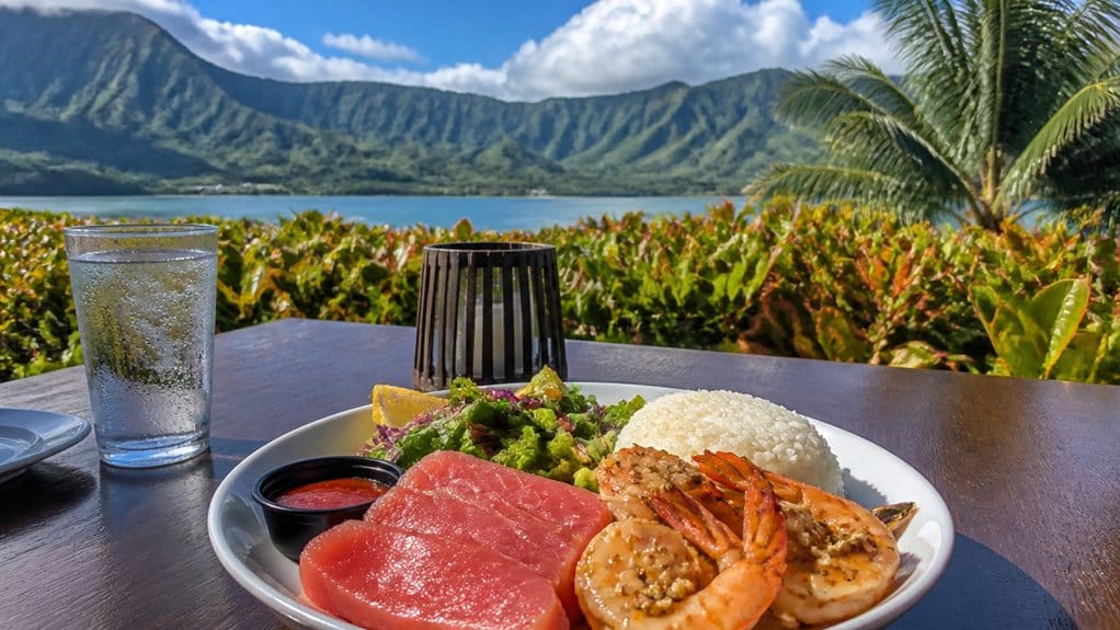 seafood dinner with ko olau views